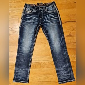2 Pack Rock Revival Men's Straight Jeans - Dark Blue WORN ONCE